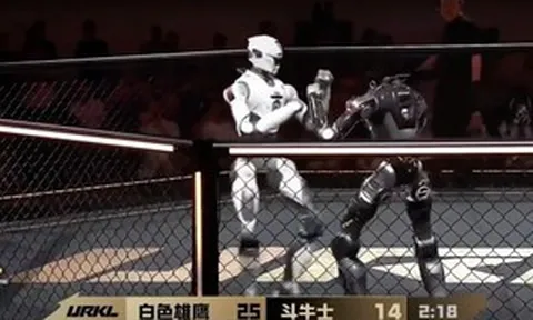 Robot đấm nhau trên võ đài MMA: Bị đá văng đầu vẫn lội ngược dòng chiến thắng