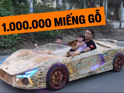 Thợ Việt gom 1 triệu tấm gỗ vụn thành 'siêu xe Lamborghini Revuelto' tặng con, ra đường buổi đêm ai cũng phải nhìn