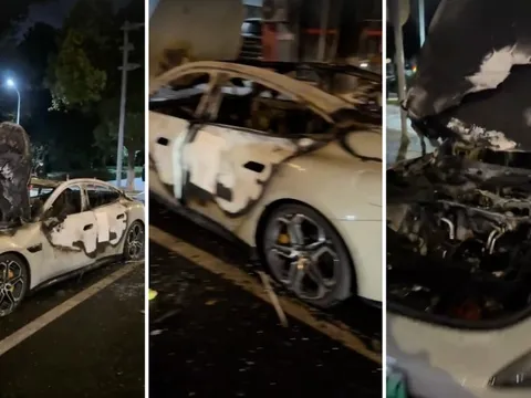 Vừa kéo về gara để sửa chữa, xe điện Xiaomi SU7 bất ngờ cháy dữ dội chỉ còn lại trơ khung