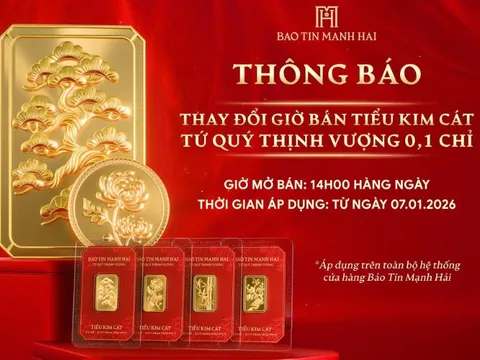 Bảo Tín Mạnh Hải thông báo về sản phẩm vàng 0,1 chỉ: Thay đổi từ ngày mai (7/1), khách hàng lưu ý!