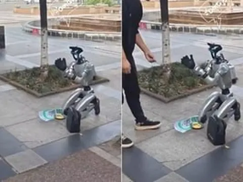 Robot quỳ gối xin tiền giữa phố Trung Quốc, còn có cả mã QR để ‘nhận chuyển khoản’